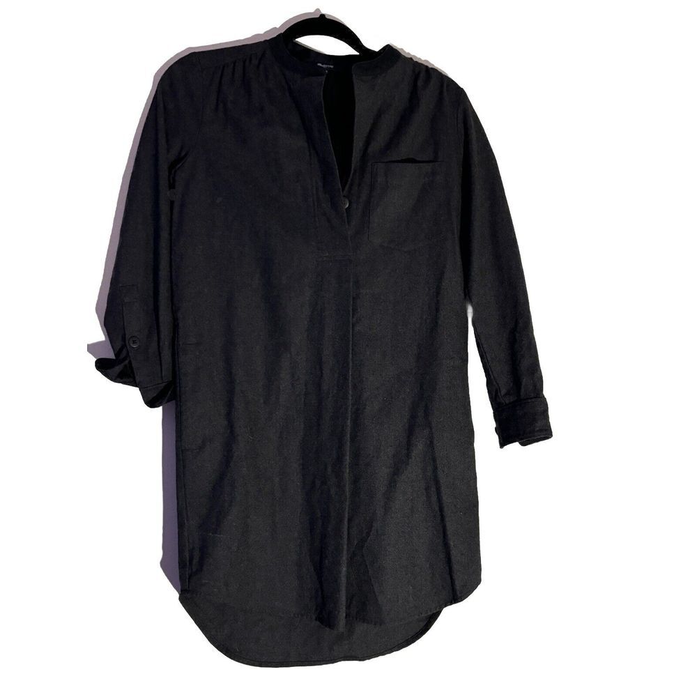Madewell Womens Button Front Long Sleeve Mini Shirt Dress Gray Wool Size XXSmall